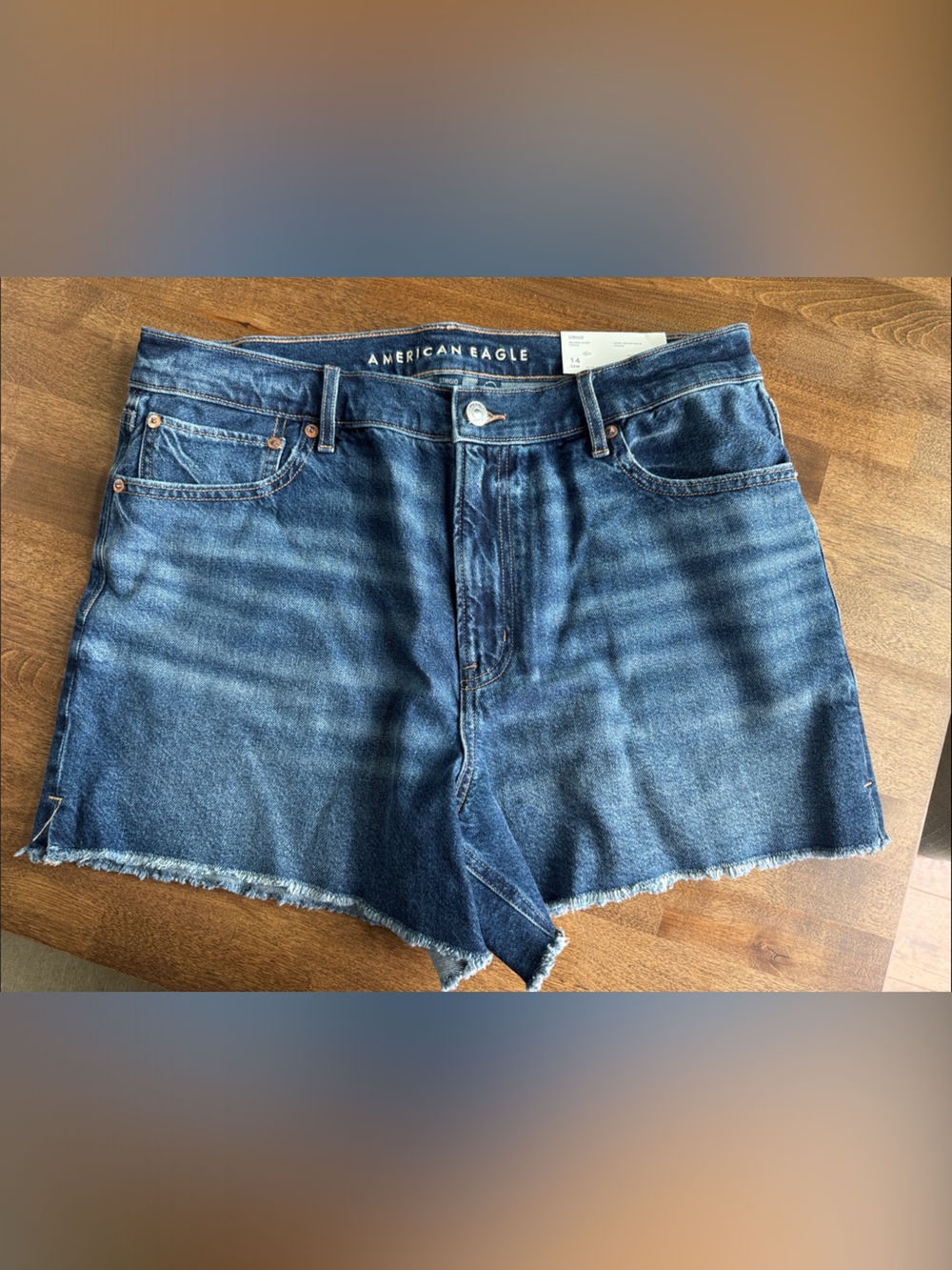 American Eagle Outfitters Dark Blue Frayed Hem Denim Shorts